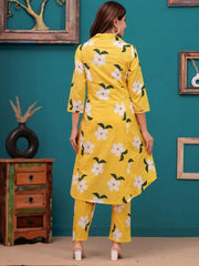 Pujia Mills Yellow Floral Rayon Kurta Set for Women | Stylish Casual & Office Wear Outfit