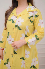 Pujia Mills Yellow Floral Rayon Kurta Set for Women | Stylish Casual & Office Wear Outfit