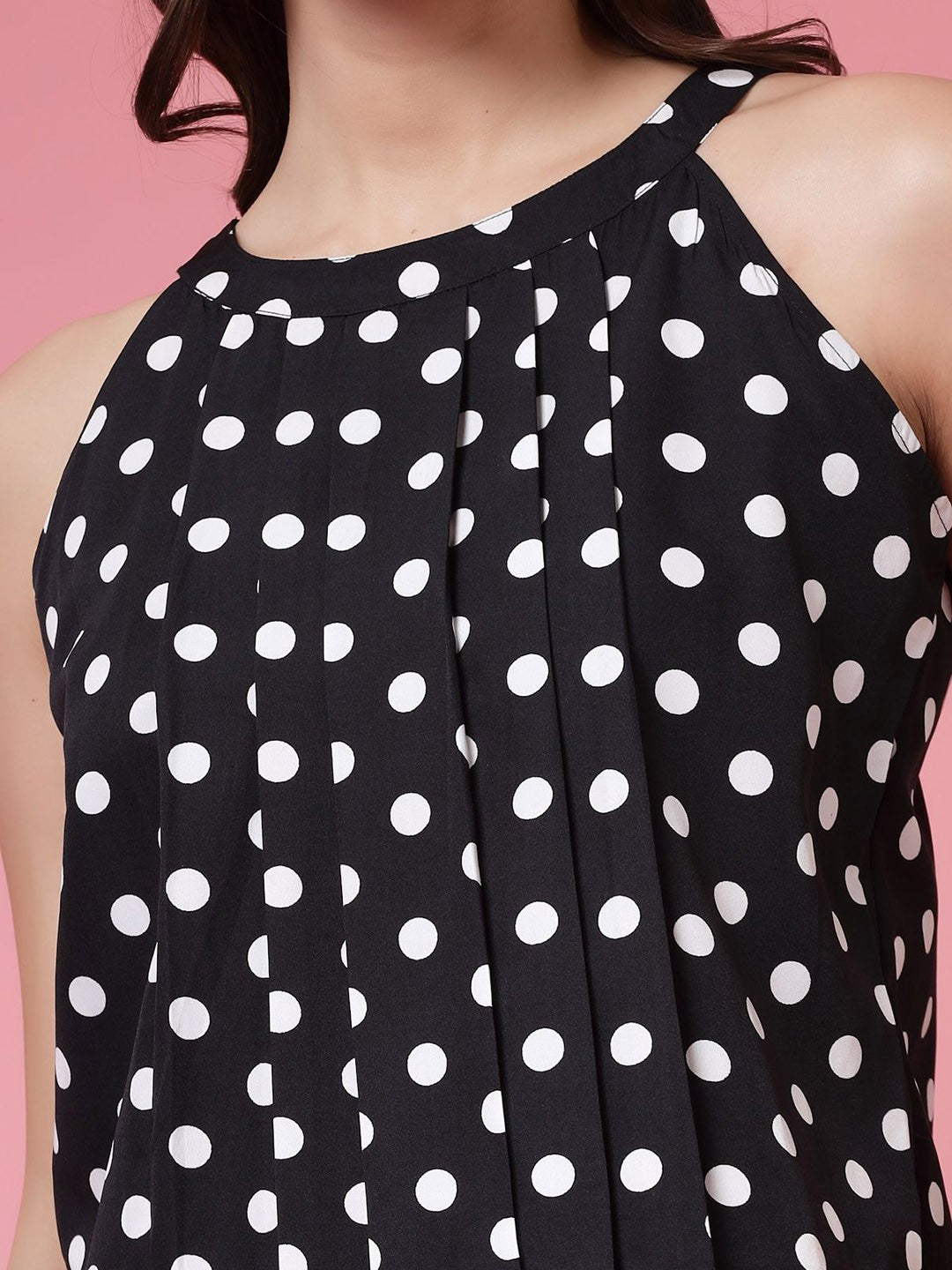 Pujia Mills Women’s Black Top with White Polka Dots & Palazzo Set || Elegant Co-ord Outfit for Casual, Office & Travel Wear