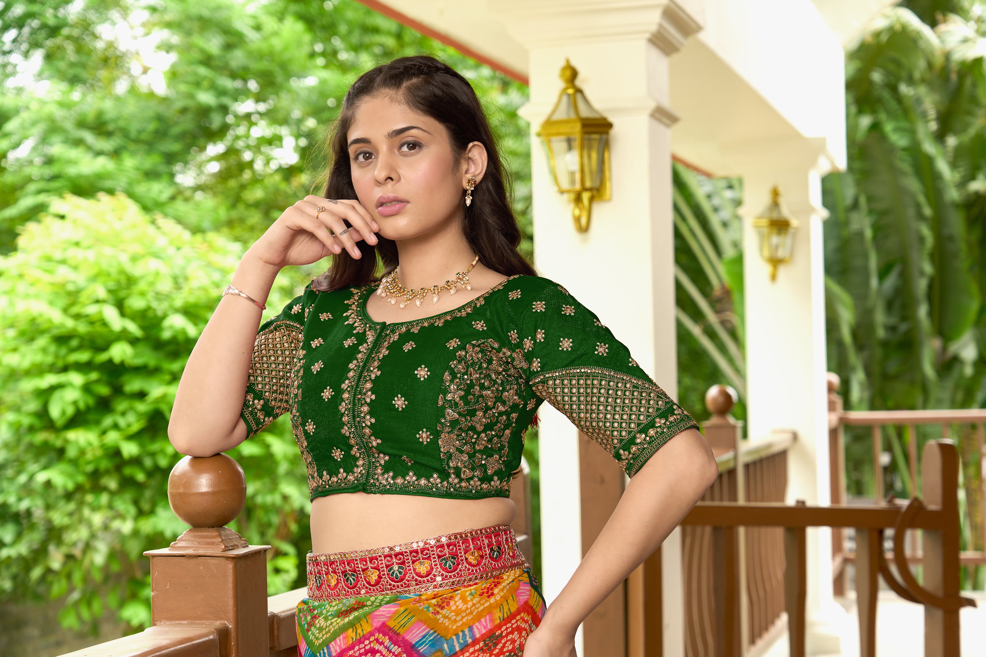 Pujia Mills Women's Readymade Blouse Multi Golden codding Sequence Embroidery Work Indian Ethnic Designer Stitched Readymade Saree Half Sleeve Blouse for Women for Saree Lehenga Choli Mushroom 2