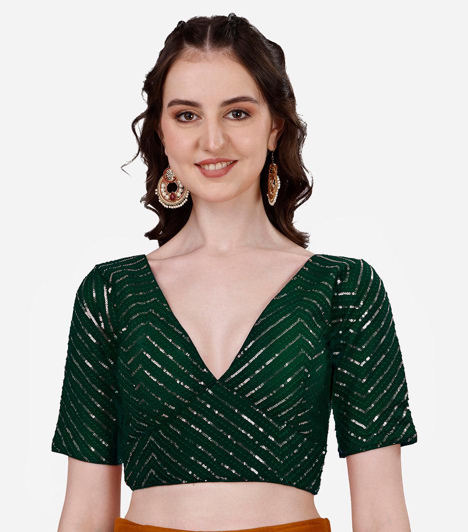 Pujia Mills blouses for women Fancy Readymade blouse Half Sleeve blouse Sequins embroidery work Saree Blouse latest design