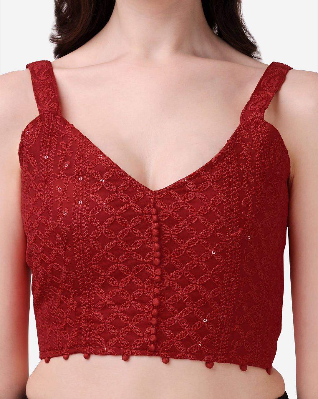 Pujia Mills Women's Georgette Sequin Embroidery Sleeveless Readymade Saree Blouse