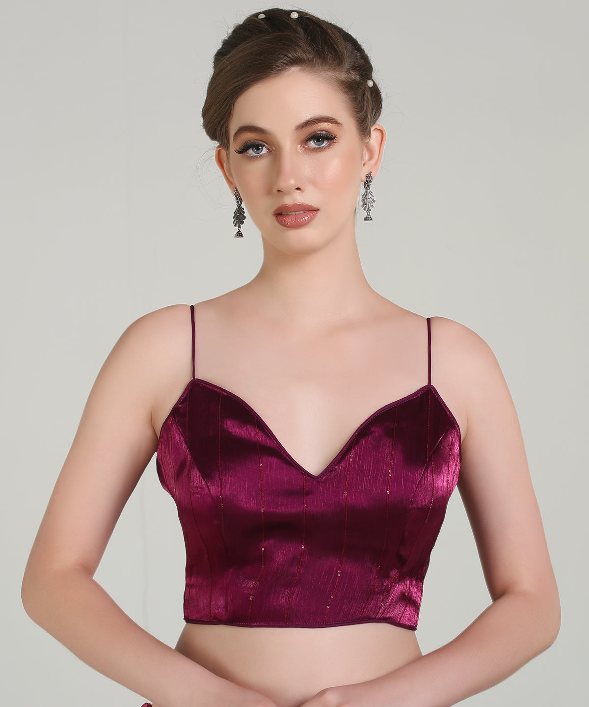 Pujia Mills Latest Collection of 2025 Indian Ethnic wear Spaghetti Stylish for Dark Color Readymade Choli Blouse