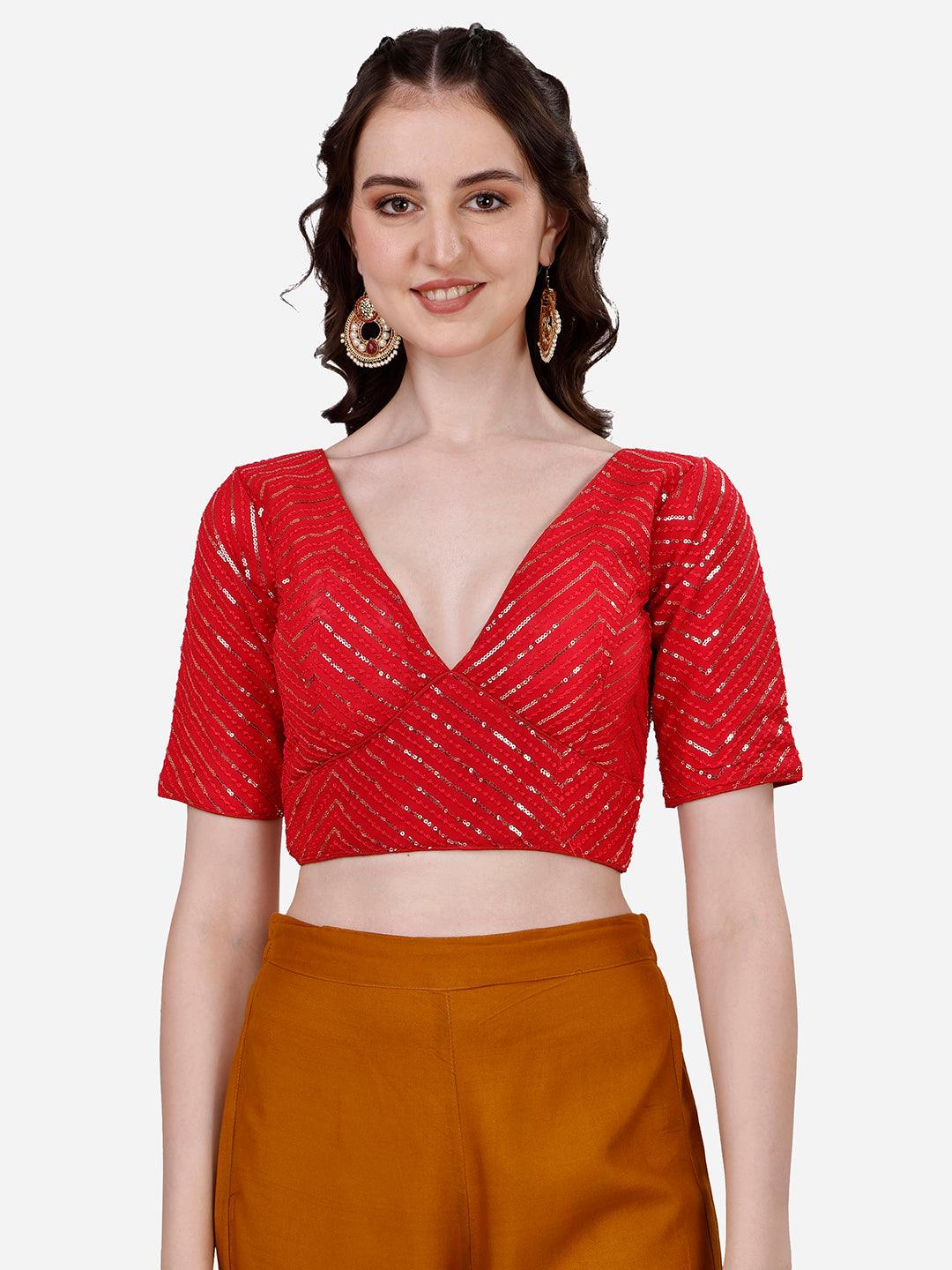 Pujia Mills blouses for women Fancy Readymade blouse Half Sleeve blouse Sequins embroidery work Saree Blouse latest design