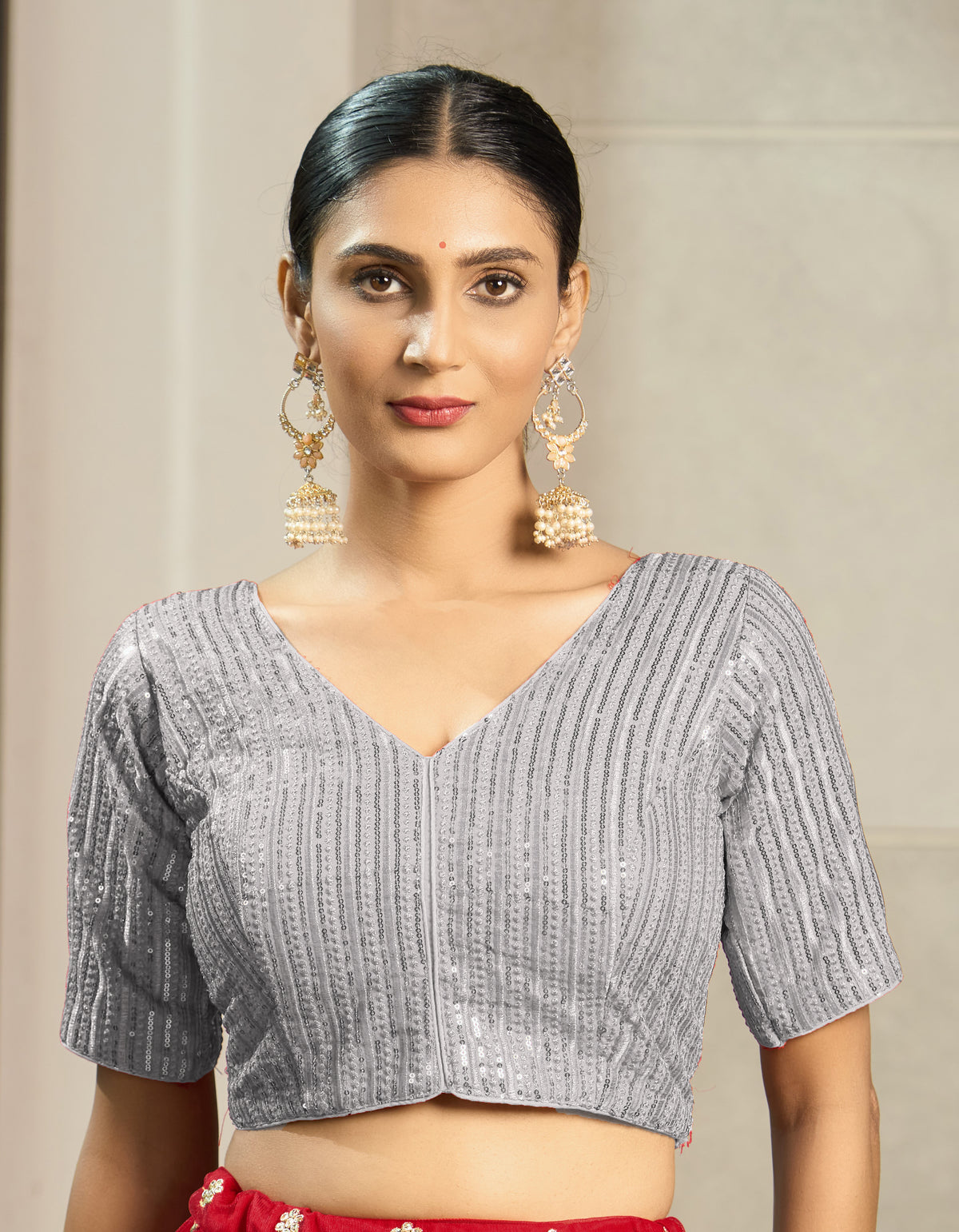 Pujia Mills Fancy Readymade blouse For Women Half Sleeve blouse With Heavy Sequins embroidery work Saree Blouse Latest design