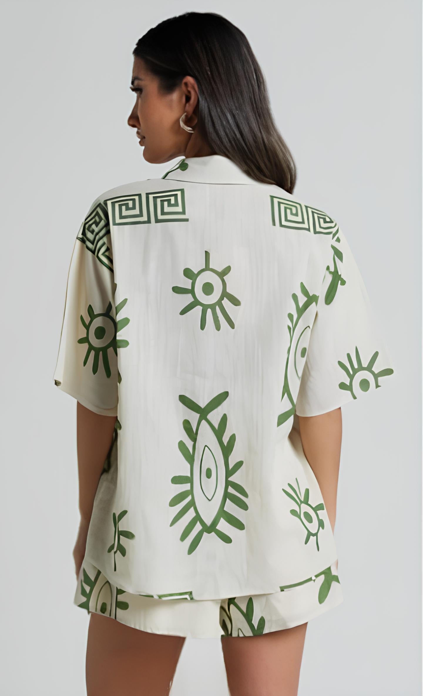 Pujia Mills Women Green & White Shirt with Half Pant Set || Trendy Summer Co-Ord Style Outfit || Casual & Travel Wear for Girls