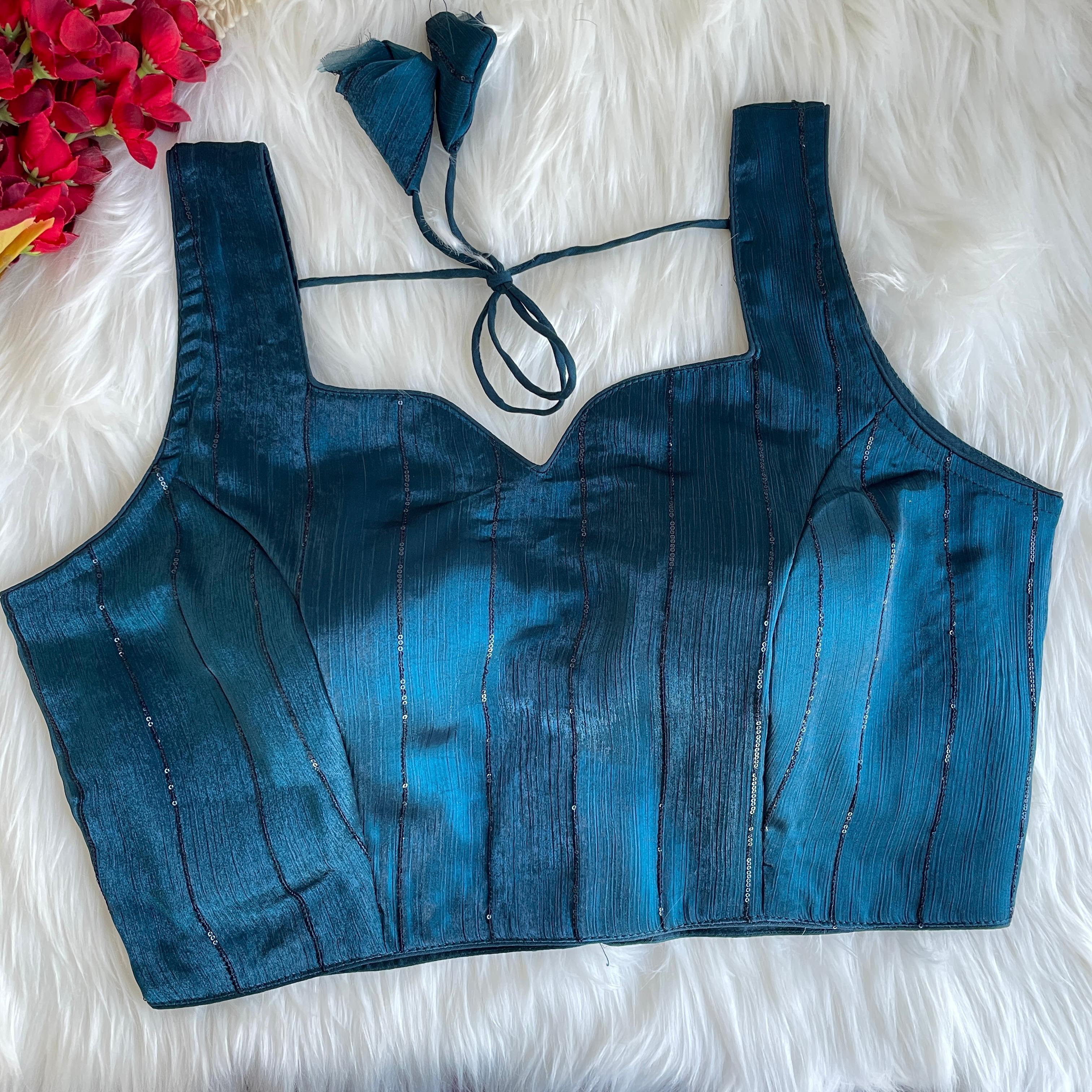 Pujia Mills Woman's Readymade Designer Sleeveless Blouse With Shining Material with Sequence Work Blouse