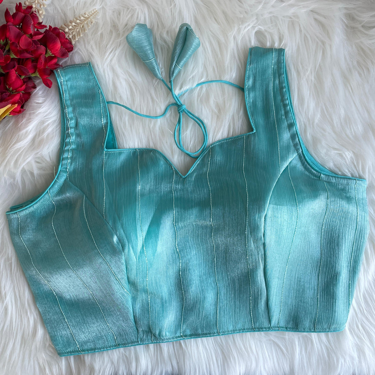Pujia Mills Woman's Readymade Designer Sleeveless Blouse With Shining Material with Sequence Work Blouse
