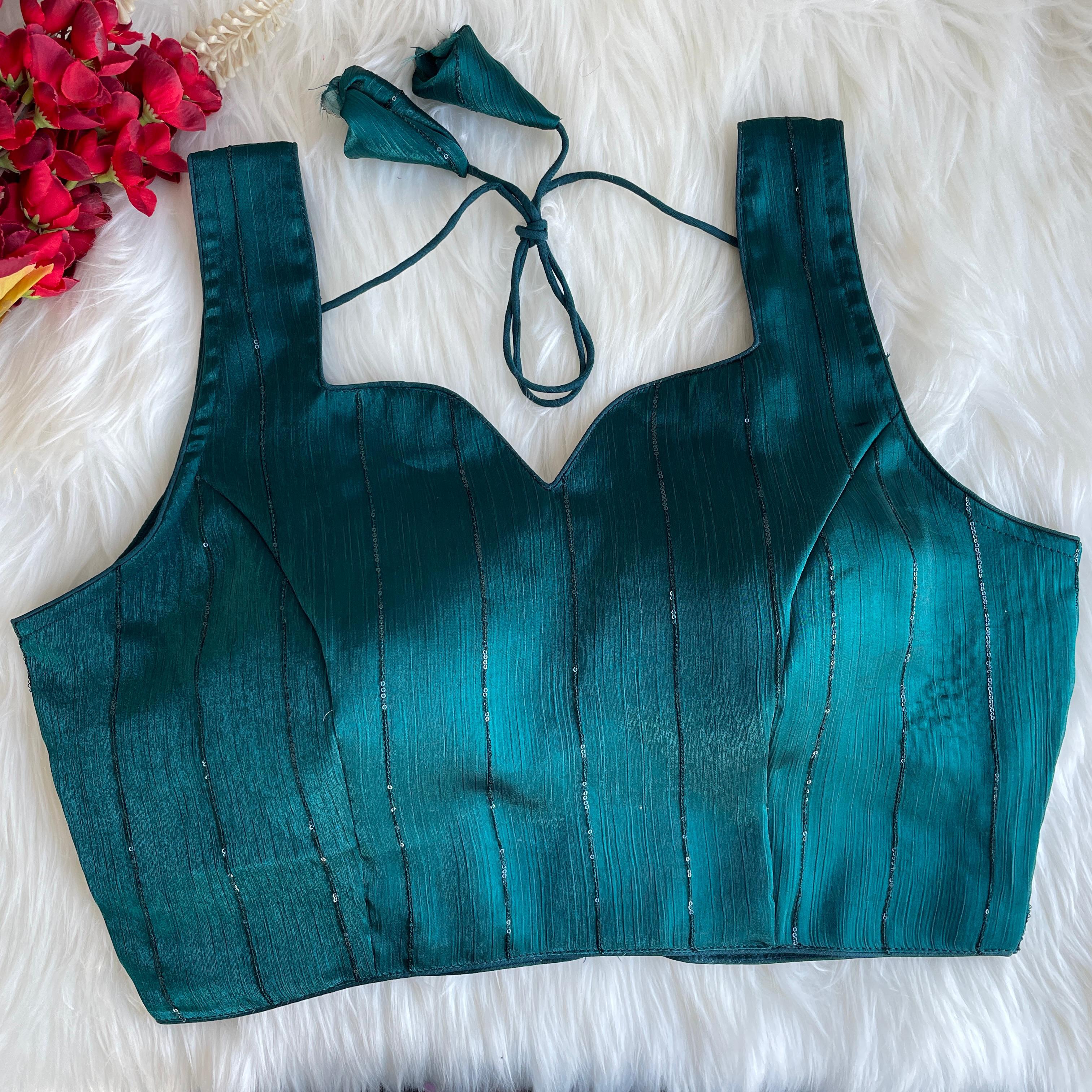 Pujia Mills Woman's Readymade Designer Sleeveless Blouse With Shining Material with Sequence Work Blouse