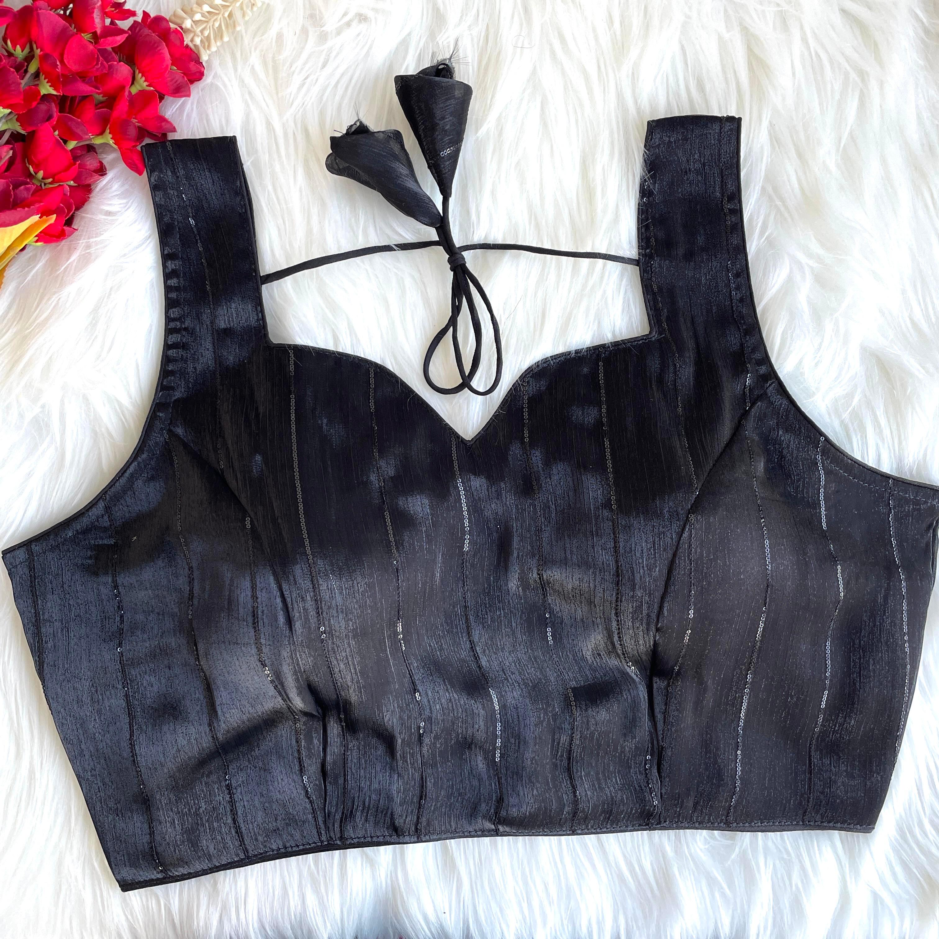 Pujia Mills Woman's Readymade Designer Sleeveless Blouse With Shining Material with Sequence Work Blouse