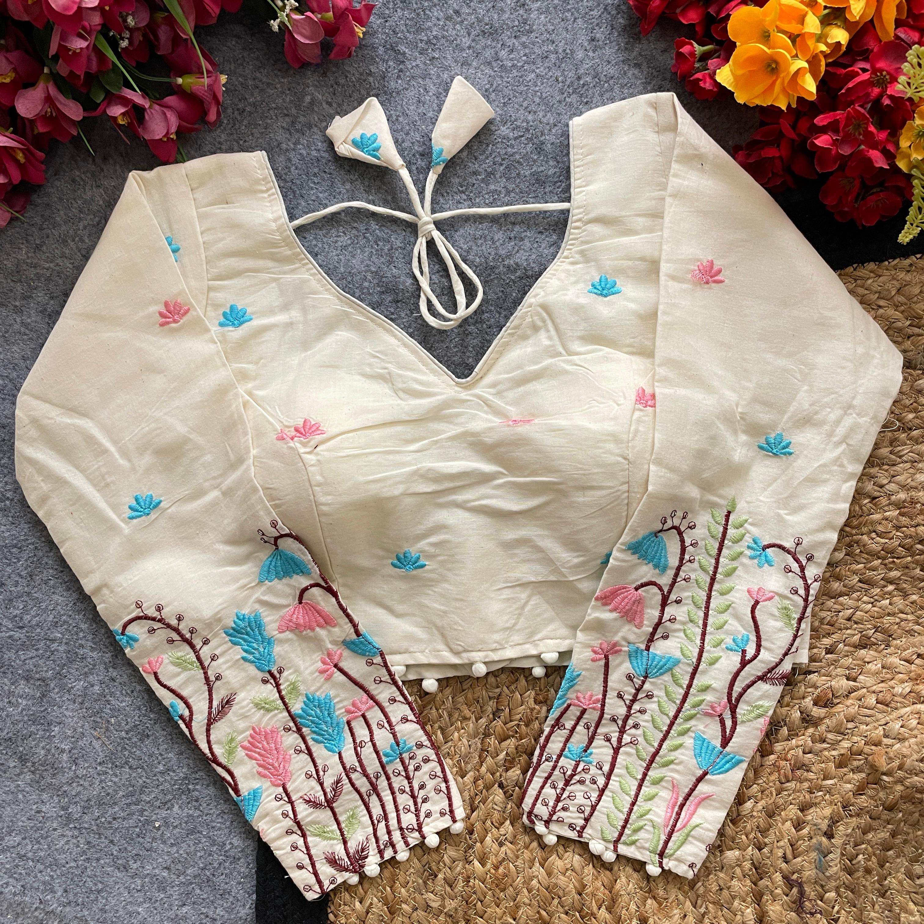 Pujia mills Women's Readymade Khadi Cotton 3/4 Sleeve Readymade Blouse – Soft & Breathable Saree Blouse for Daily Wear, Office, and Festive Occasions (Multiple Sizes & Colors Available)