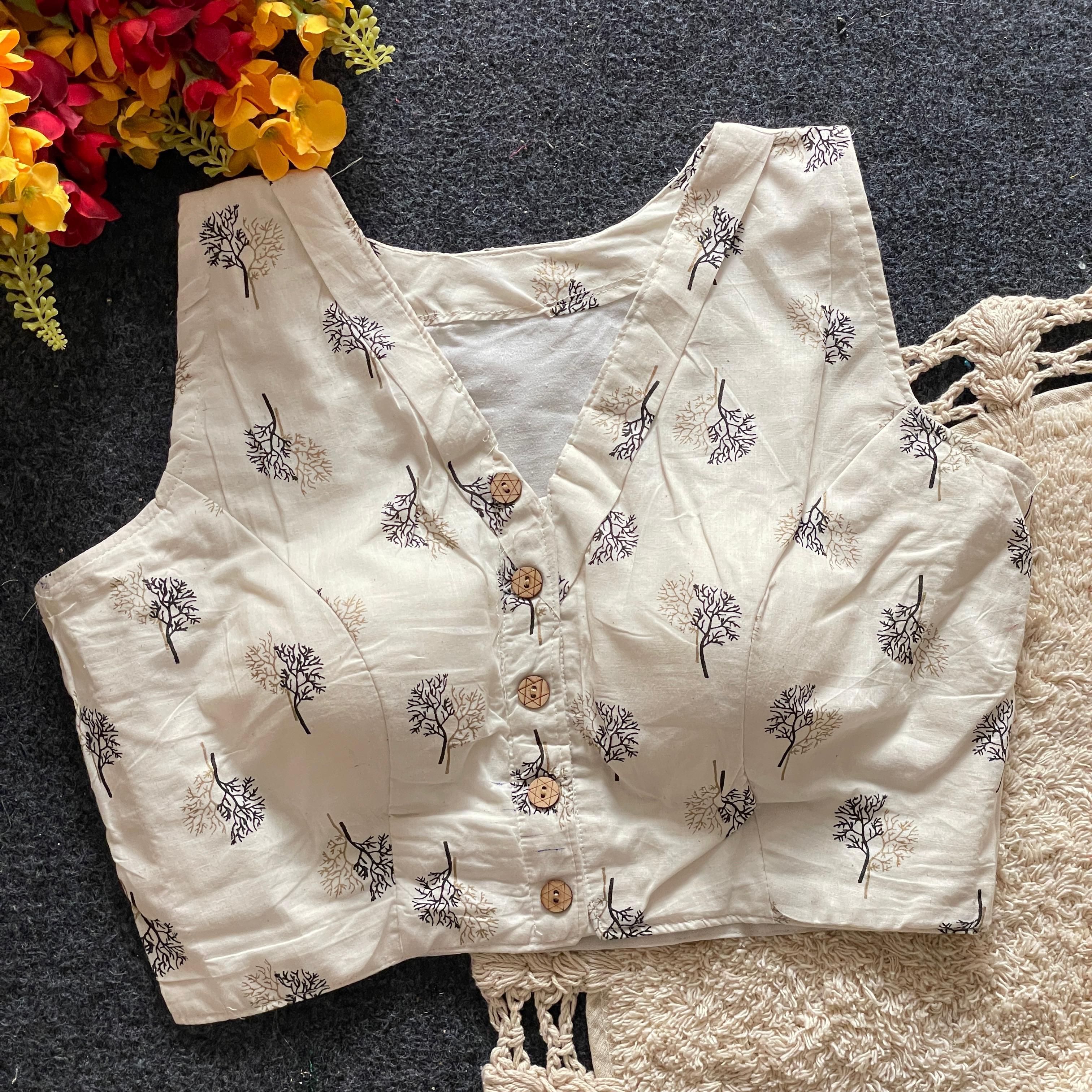 Pujia Mills Readymade Khadi Cotton Sleeveless Blouse – Elegant, Eco-Friendly, Comfortable Fit for Sarees & Special Occasions