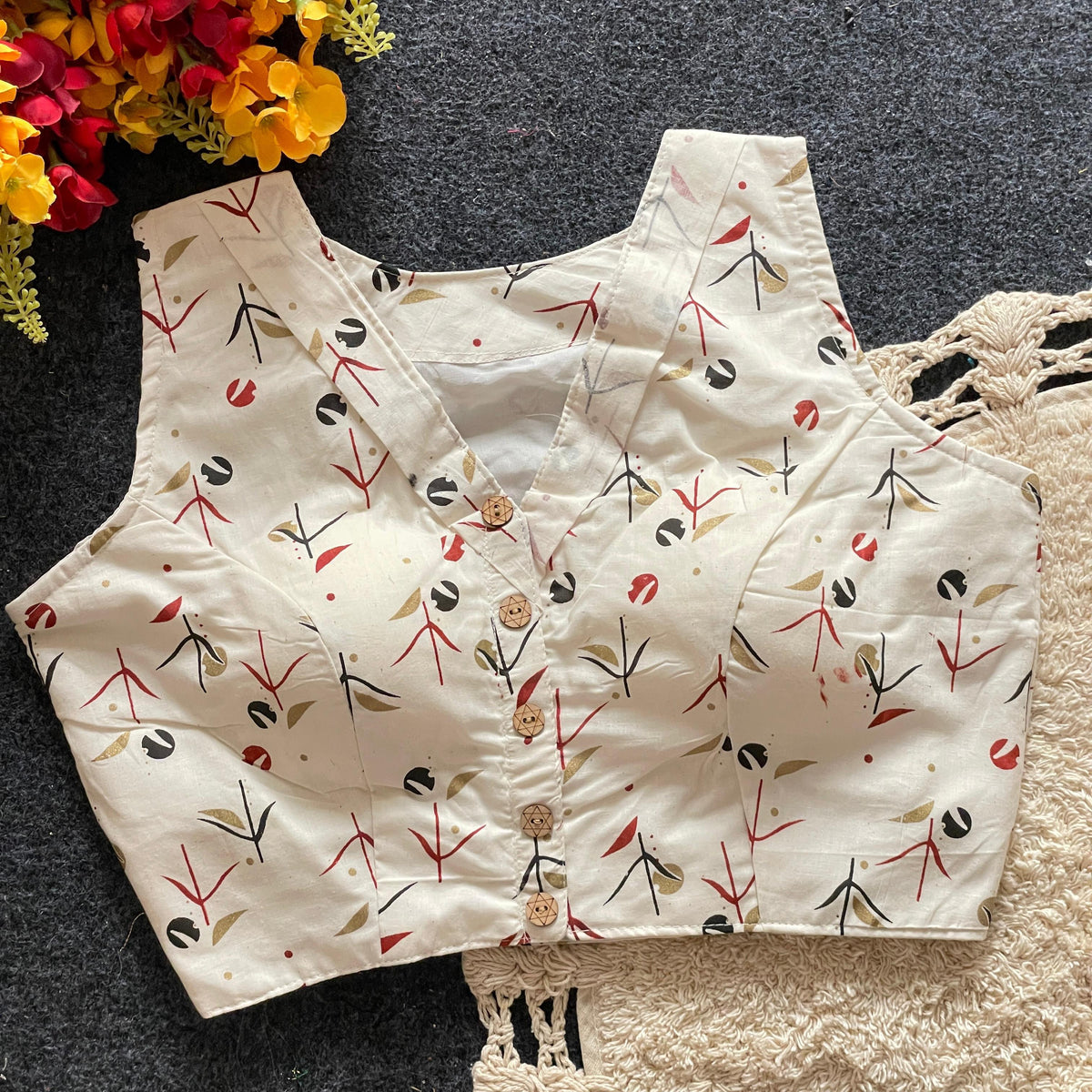 Pujia Mills Readymade Khadi Cotton Sleeveless Blouse – Elegant, Eco-Friendly, Comfortable Fit for Sarees & Special Occasions