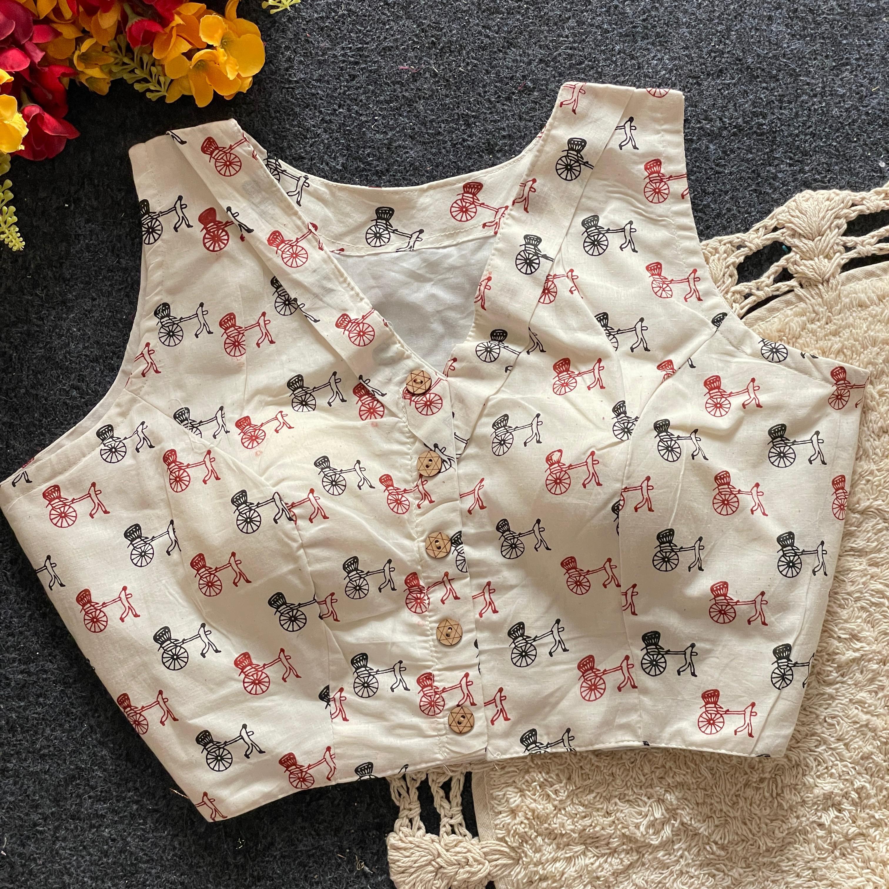 Pujia Mills Readymade Khadi Cotton Sleeveless Blouse – Elegant, Eco-Friendly, Comfortable Fit for Sarees & Special Occasions