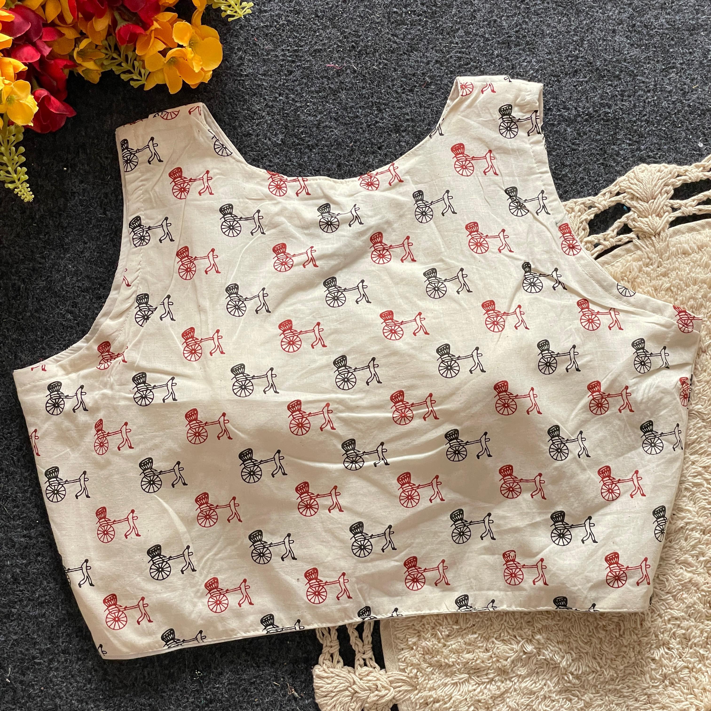 Pujia Mills Readymade Khadi Cotton Sleeveless Blouse – Elegant, Eco-Friendly, Comfortable Fit for Sarees & Special Occasions