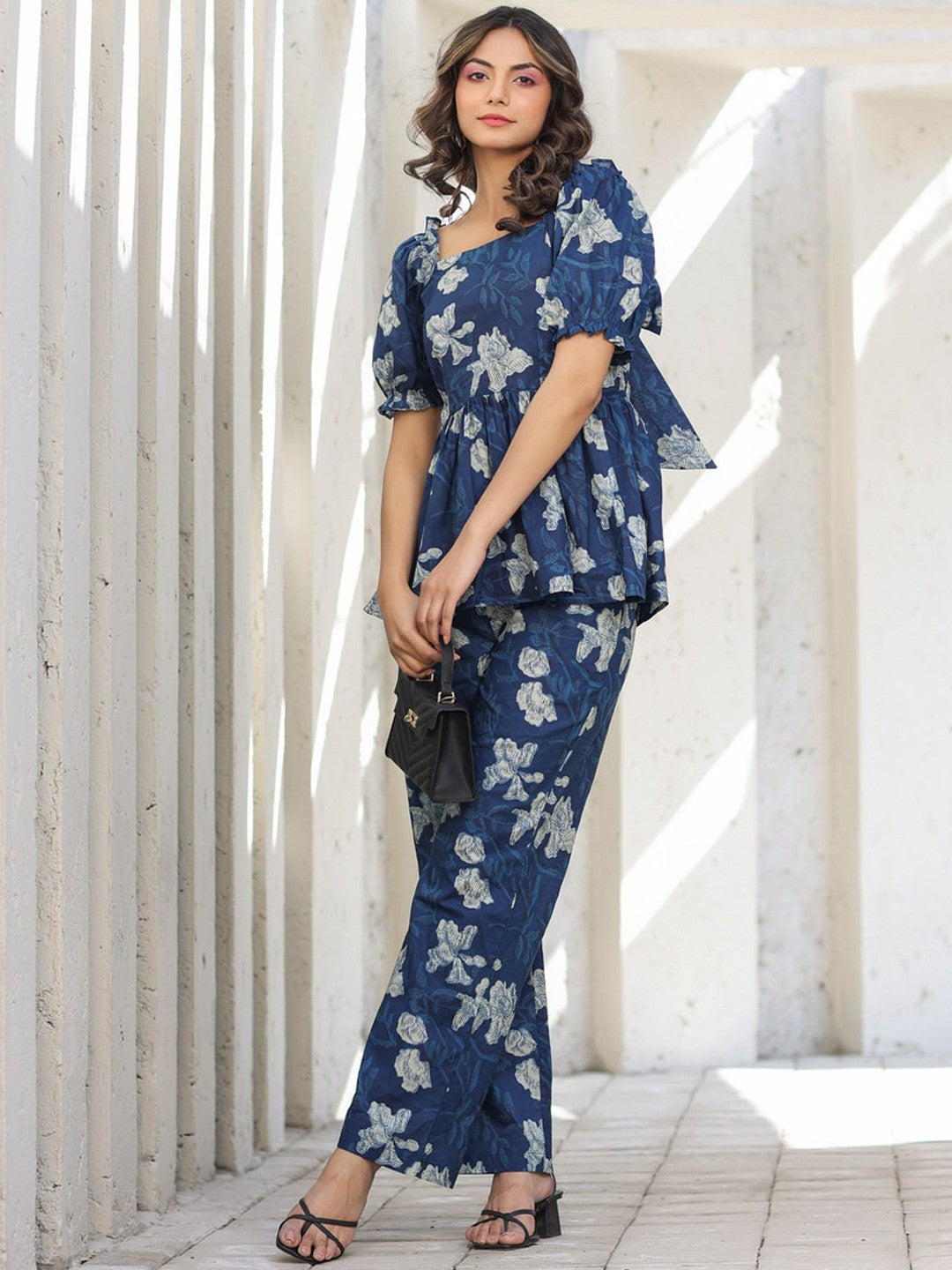 Pujia Mills Women’s Blue Floral Kurta Set || Elegant Rayon Printed Outfit for Summer & Everyday Comfort || Stylish Ethnic Wear for Girls