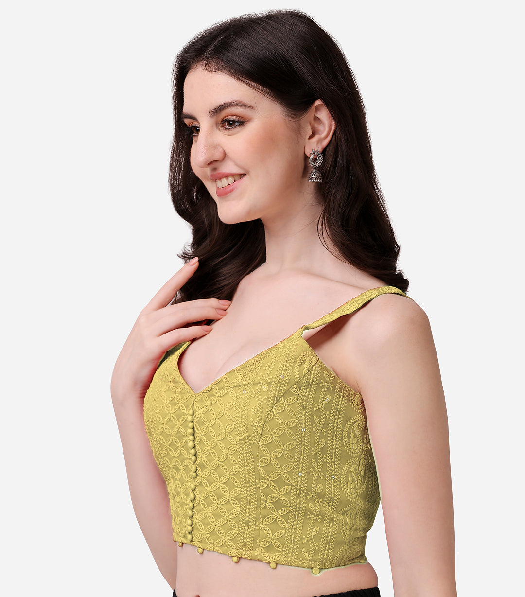 Pujia Mills Women's Georgette Sequin Embroidery Sleeveless Readymade Saree Blouse