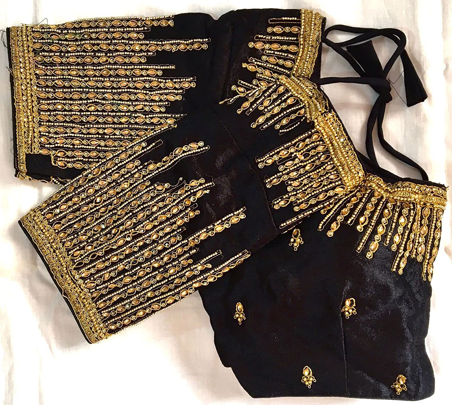 Pujia Mills Women's Silk Embroidery Maggam Khatli Work with Stone Work Readymade Blouse ( SuryaKiran )