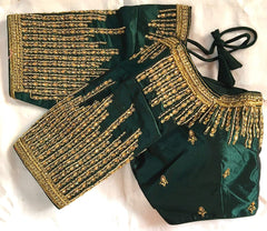 Pujia Mills Women's Silk Embroidery Maggam Khatli Work with Stone Work Readymade Blouse ( SuryaKiran )