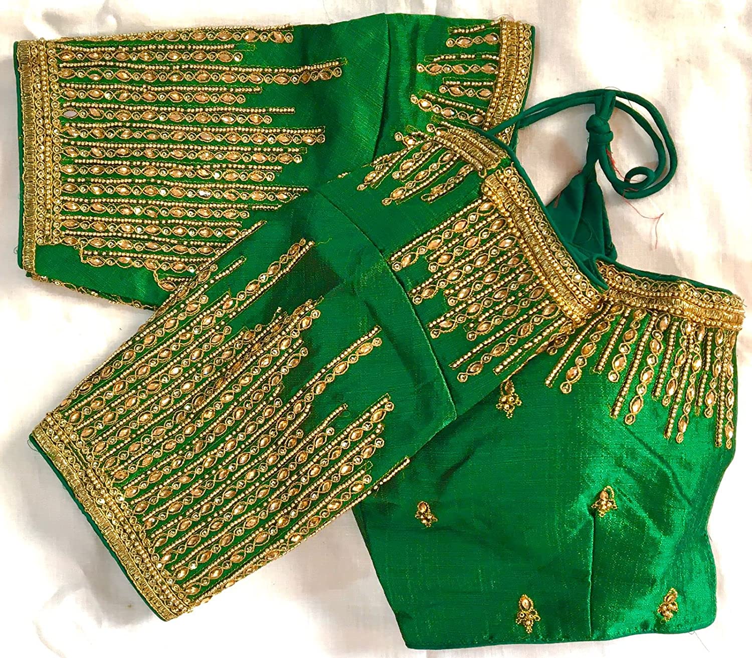 Pujia Mills Women's Silk Embroidery Maggam Khatli Work with Stone Work Readymade Blouse ( SuryaKiran )