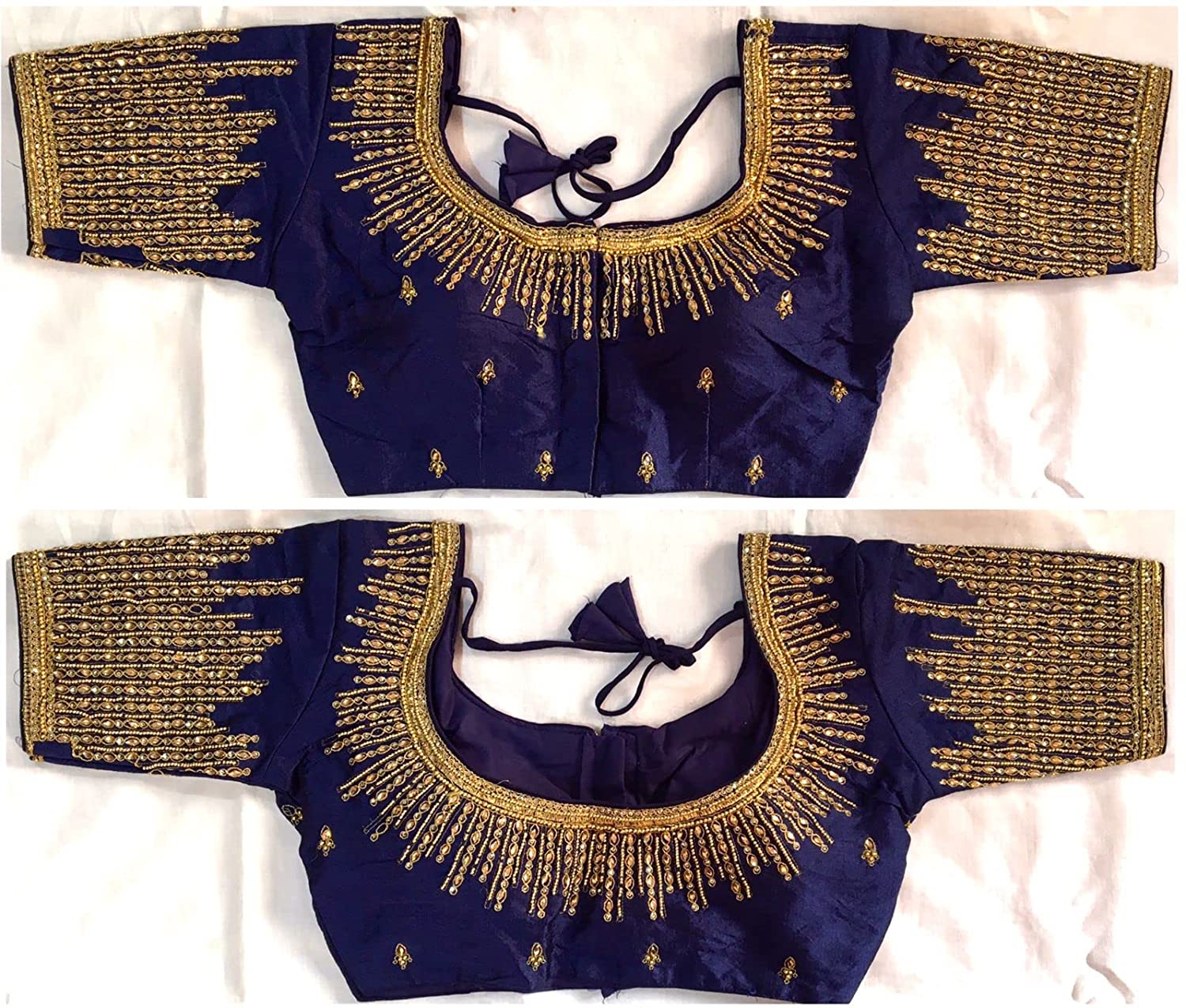 Pujia Mills Women's Silk Embroidery Maggam Khatli Work with Stone Work Readymade Blouse ( SuryaKiran )