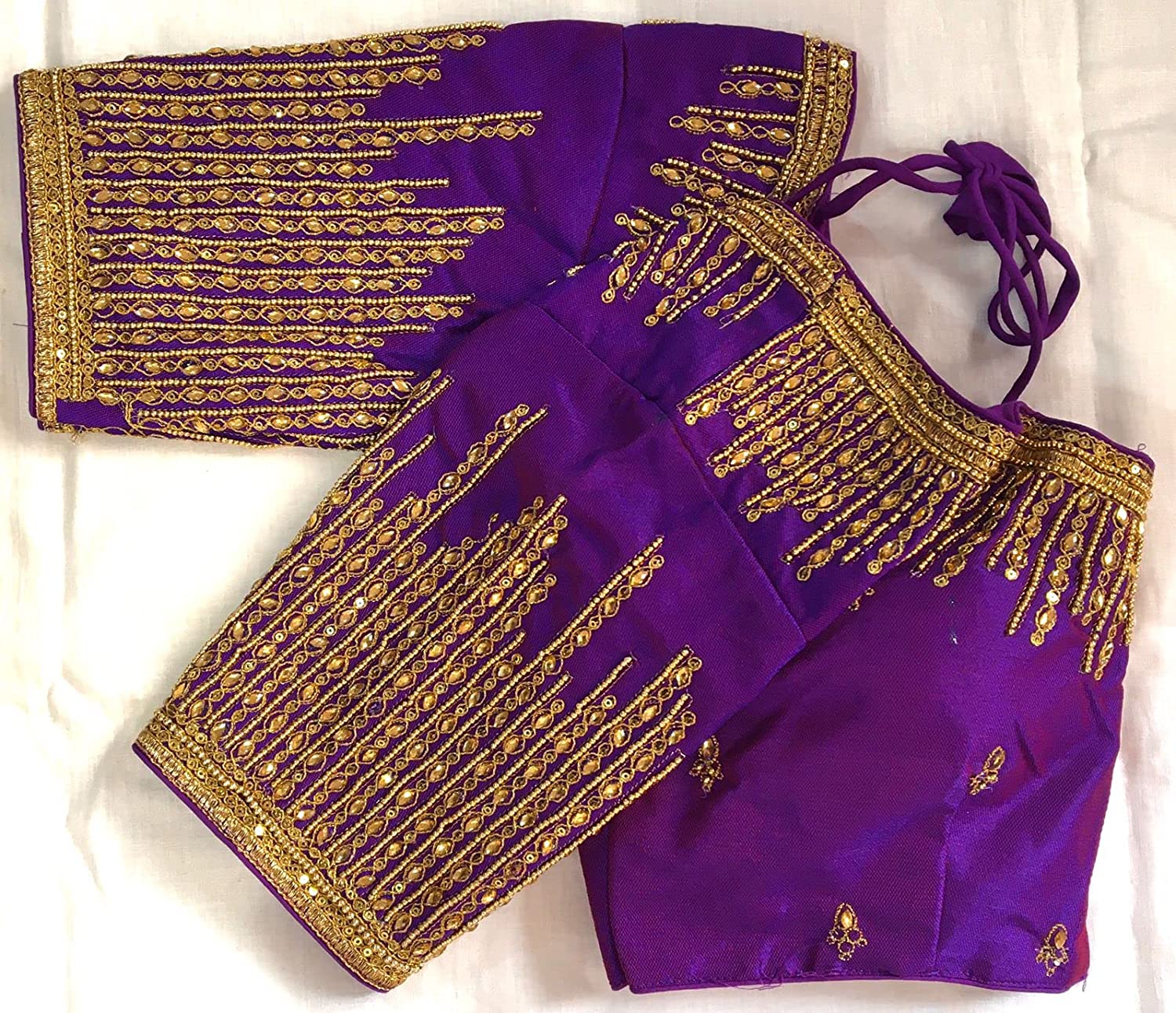 Pujia Mills Women's Silk Embroidery Maggam Khatli Work with Stone Work Readymade Blouse ( SuryaKiran )