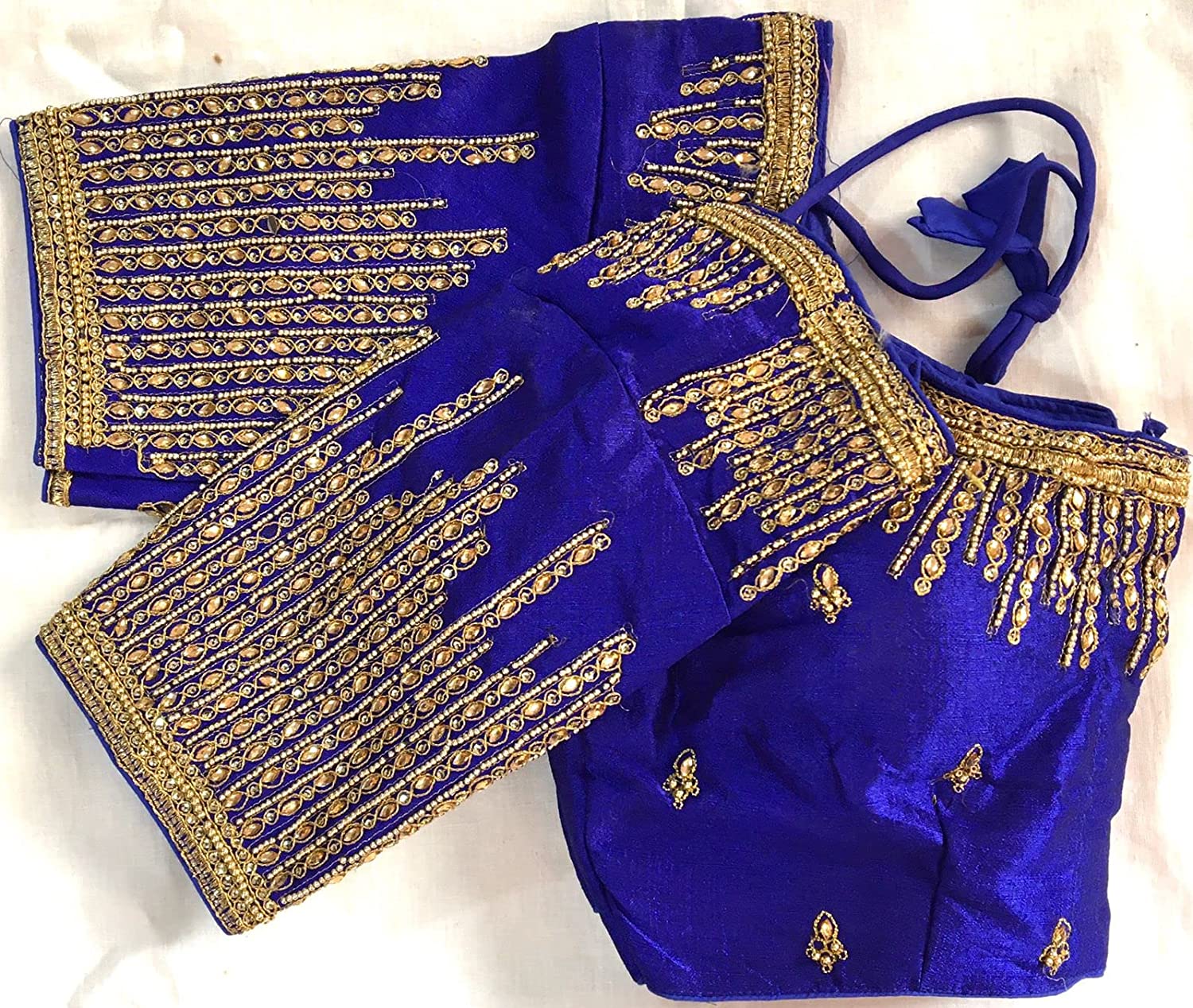 Pujia Mills Women's Silk Embroidery Maggam Khatli Work with Stone Work Readymade Blouse ( SuryaKiran )